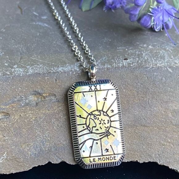 World Tarot Card Silver Bohemian Pendant Necklace Stainless Steel Non Tarnish - Picture 1 of 5
